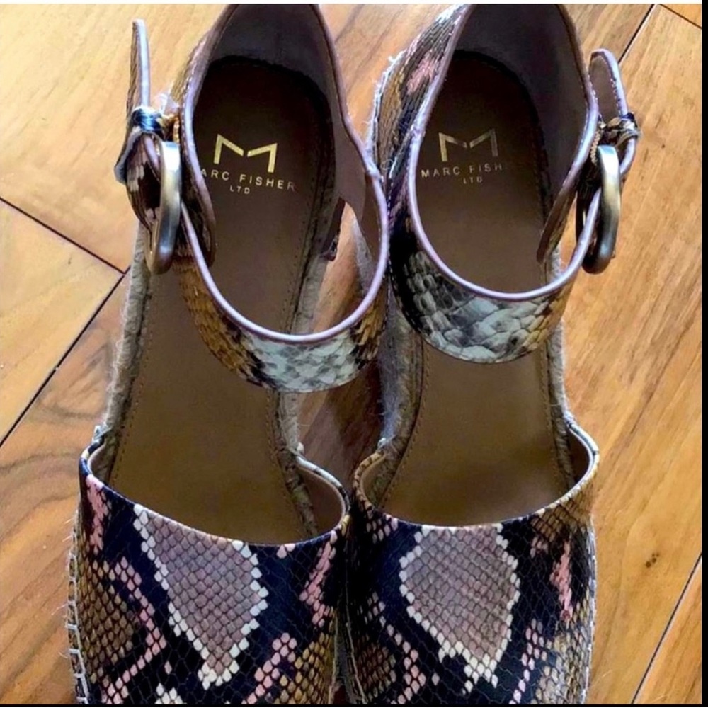 Marc Fisher Snakeskin Espadrille Ankle Strap Wedge Sandals Pink 8 - Picture 3 of 3